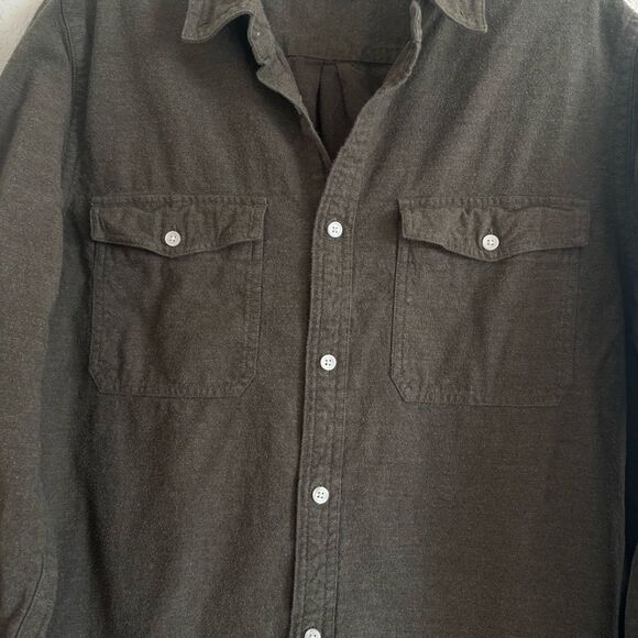 Everlane Mens Size Extra Large Olive Green Cotton Flannel Button Down Shirt - Picture 5 of 13